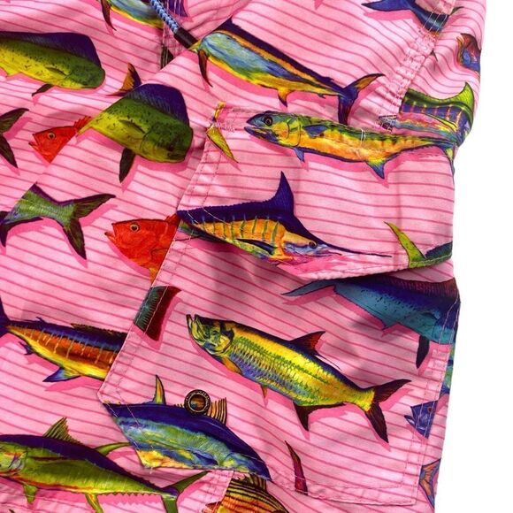 Broken Threads Men’s Sz Sm Pink Fish Lined Surf Swim Trunks Board Shorts - Picture 2 of 4
